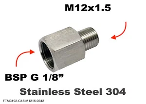 BSP G 1/8" Female to M12x1.5 Male Stainless Sensor Adaptor Fittings Conversion - Picture 1 of 6