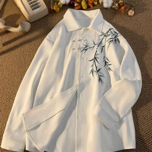New Chinese Bamboo Embroidery Shirt Mens Kimono Casual Tang Suit Taoist Robe Top - Bild 1 von 15