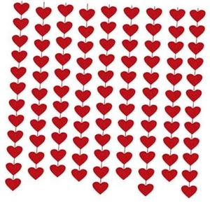 100 Hearts Felt Garland Valentines Day Red Heart Hanging String Garland 4Pack - Picture 1 of 7
