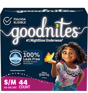 Goodnites Mädchen Bettnässen Unterwäsche S/M 44 Ct VERSIEGELT 43-68 lbs - Bild 1 von 4