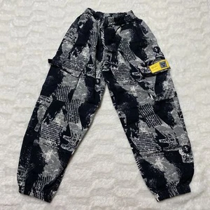 Cattle Cargo Trousers Boys Size 140 Black & Gray Patterned Elastic Waist - Picture 1 of 7