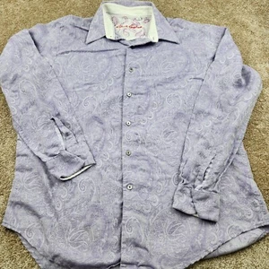 Robert Graham Linen Blend Button Shirt Mens L Purple Paisley  Designer - Picture 1 of 9