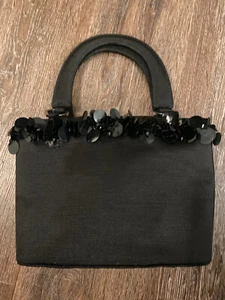 Talbots Sequin Trim Holiday Formal Elegant Evening Party Purse Black - Picture 1 of 5