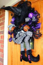 Witch Halloween Front Door Wreath | Fun Witches Hat Wreath with Dangly Legs