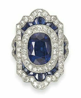 925 Sterling Silver Blue Oval Baguette Art Deco Solitaire Engagement Ring Gft - Image 1 of 2