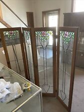 CR 21 set Of four antique oak stained glass cabinet door 16 x 57 5/8