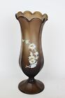 Vintage Westmoreland Glass Brown Frosted Satin Paneled Flower Design Vase - 12"
