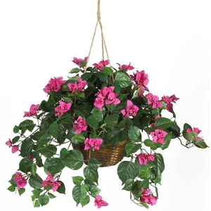 24" Bougainvillea Hanging Basket Artificial Plant, Pink - Picture 1 of 7