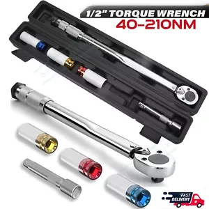 1/2-Inch Drive Torque Wrench 40-210Nm with 3 Alloy Wheel Nut 17 19 21mm Sockets - Picture 1 of 16