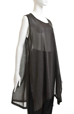 Camiseta sin mangas RUNDHOLZ marrón transparente túnica ligera aberturas laterales ajuste relajado talla M Foto 1 de 4