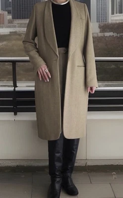 Giorgio Armani кашемир/шерсть бежевый Herringbone пальто сделано в Италии размер 46 - Изображение 1 из 4