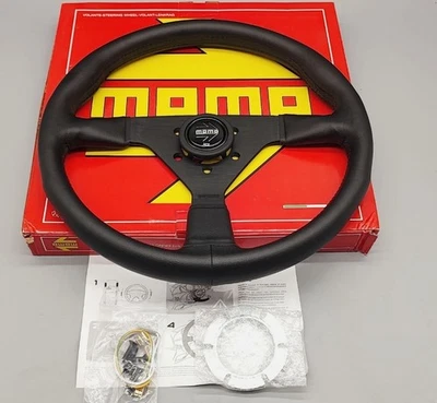 MOMO MonteCarlo 350mm 14' Genuine Leather Thickened Spoke Steering Wheel Black Foto 1 de 4