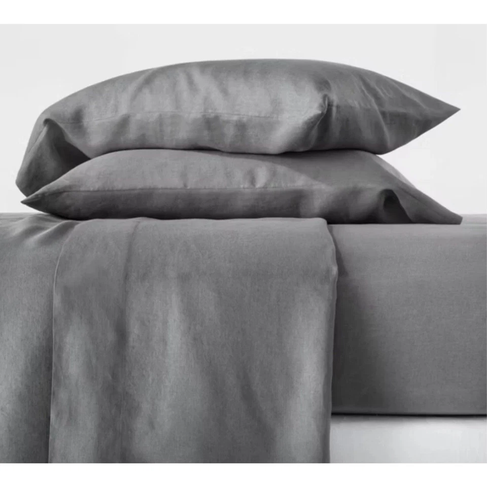 Nuevo Juego de Sábanas Casluna 100% Cáñamo Lavado Talla Completo Metal Gris Transpirable Ligero Foto 1 de 4