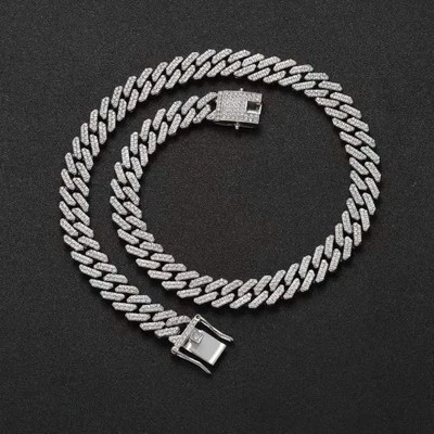 Collana Cubana Uomo 14mm Silver Iced Out Bling 40cm - Immagine 1 di 3