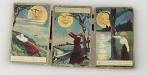 Lot Of 3 Anthropomorphic Moon Face postcards Victorian woman - Picture 1 of 5
