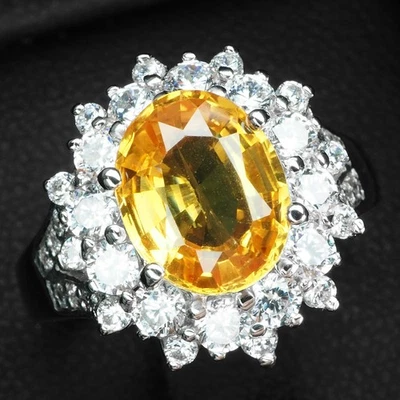 Llamativos anillos de oro blanco de plata de ley 925 ovalados de zafiro amarillo vivo de 2,10 quilates Foto 1 de 4