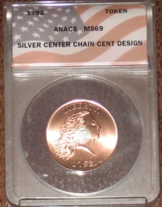 Catena centrale argento fantasia Daniel Carr 1792 centesimo .999 spina argento ANACS MS69 1c - Foto 1 di 5