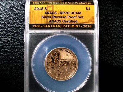 2018-S Reverse Proof Dollar Native American, Jim Thorpe Coin  ANACS RP70 - Image 1 of 4