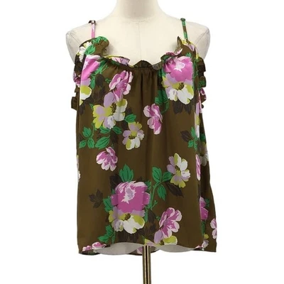 AERIE XL Olive Floral Scoop Neck Adjustable Spaghetti Strap Cami Top b141 - Image 1 of 4