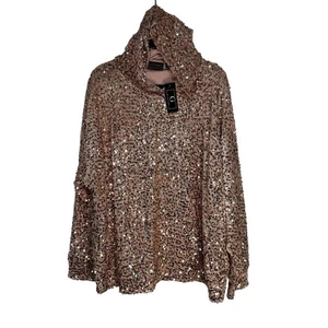 G by Giuliana Black Label Women's 3X Rose Gold Sequin Hoodie Top - Picture 1 of 10