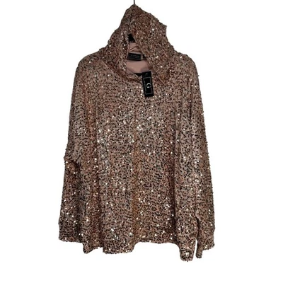 Sudadera con capucha para mujer G by Giuliana etiqueta negra 3X lentejuelas oro rosa Foto 1 de 4