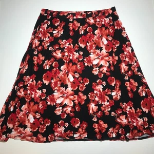 Jessica London Maxi Skirt Sz 34/36 Flower Printed Black Orange Flowy Beach Rayon - Picture 1 of 13