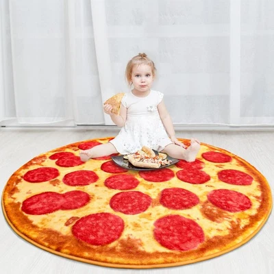 Kids Rug Pizza Carpet 5x5 Feet, Fluffy Round Rug for Kids Room Decor, Shaggy ... - Image 1 of 4