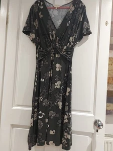 Laura Ashley Weekend Dress UK Size 12 Stretch Grey Floral Ruched Waist Dress. - Picture 1 of 9