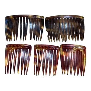 Vintage Hair Barrette Combs Era 80s 90s Plastic Tortoise Shell Look Brown  - Picture 1 of 3