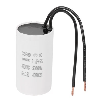 UXCELL 8uF CBB60 Laufkondensator, Startkondensator mit 2 Drähten, AC 450V, 50Hz/60Hz
