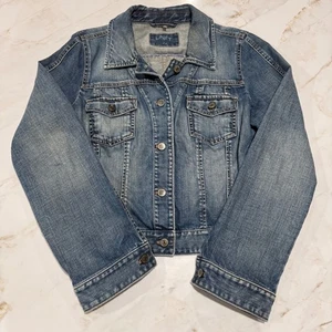 Loft Cropped Denim Jacket Women's 14 Jean Button Front Pockets Light Faded Wash - Picture 1 of 7