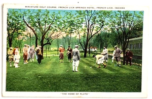 VINTAGE FRENCH LICK COUNTRY CLUB MINIATURE GOLF COURSE HAND COLORED POSTCARD  C4 - Picture 1 of 2