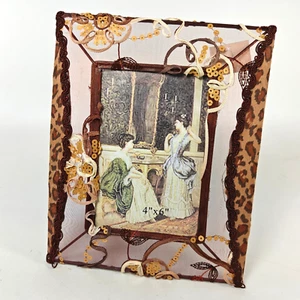 Leopard Stoff Bilderrahmen 4x6 Foto Gold Brokat Pailletten Viktorianischer Stil - Bild 1 von 3