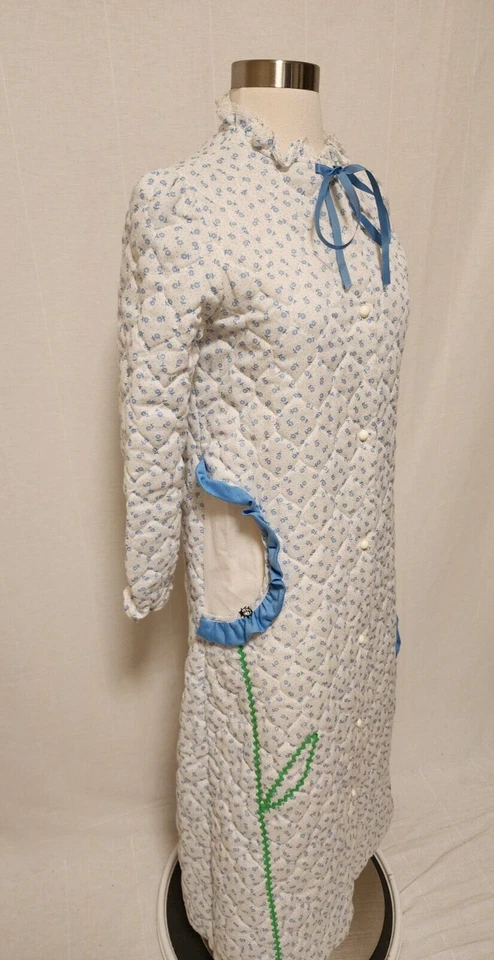 Roupão acolchoado vintage Laura Dare azul fofo bolso flores meninas tamanho 14 Saks 5º - Imagem 1 de 4