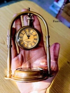 Maritime Brass Antique Desk Clock with Compass Home Decor Nautical Watch - Picture 1 of 3