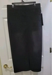 NWT I BELIEVE Blk Jean Maxi Pencil Skirt Front Slit High Waist - Picture 1 of 9