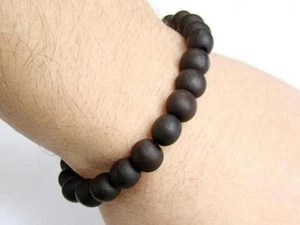 MEN'S DARK BROWN WOODEN WRIST MALA BRACELET BUDDHIST MEDITATION 8mm 7.5inch - Picture 1 of 3