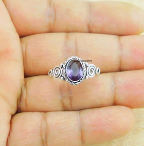 Anillo de piedras preciosas amatista plata de ley 925 hecho a mano regalo EE. UU. talla 5 a 10 - Imagen 1 de 4