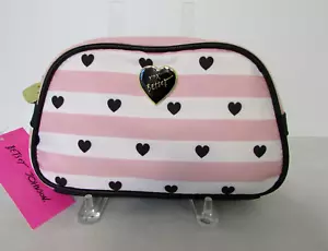 Betsey Johnson Cosmetic Bag Makeup Large Hearts Stripes NWT - Picture 1 of 8