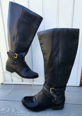 Botas de montar Natural Soul para mujer 7M negras hasta la rodilla de cuero sintético pantorrilla ancha Foto 1 de 4