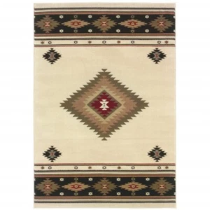 4' X 6' Beige Southwestern Power Loom Stain Resistant Area Rug - Picture 1 of 1