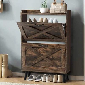 Shoe Storage Cabinet with 2 Flip Out Drawers, Narrow Entry Shoe-Limited - Picture 1 of 7