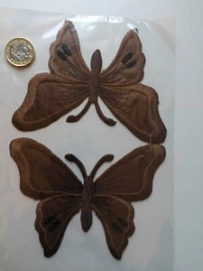 New , set of 2 XL Brown butterfly lIron on embroidered patches 3* - Picture 1 of 1