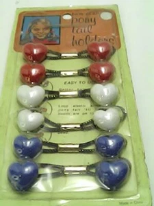 Vintage Red, White & Blue Heart Shaped Pony Tail Holders - Picture 1 of 1