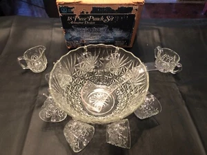 VTG 20 pcs Anchor Hocking Arlington Design Punch Bowl Set w/Box; Creamer & Sugar - Picture 1 of 5