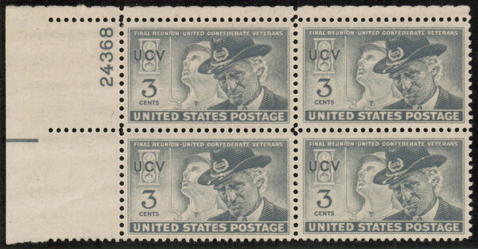 US USA Sc# 998 MNH FVF PLATE # BLOCK United Confederate Veterans UCV Soldier - Image 1 of 1