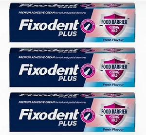 3 x Fixodent Plus Denture Adhesive Cream (Green)-Best Antibaterial T,Logy - 40g - Picture 1 of 2