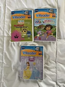 3 VTECH V Reader Interactive Games Disney, Dora TESTED W/ Manual - Picture 1 of 5