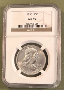 1956 MS 65 NGC Franklin Half Dollar Bright White Silver - Picture 1 of 4