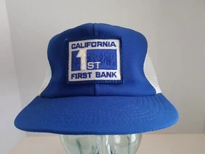 VTG California First 1st Bank Logo Patch SnapBack Trucker Hat Cap Mesh USA S M - Picture 1 of 12